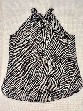 White House Black Market Zebra Print Halter Tie Neck Blouse Size 10